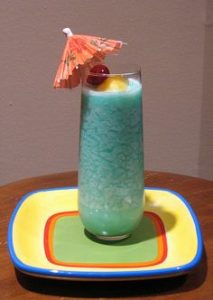Blue Curaçao Mixed with Coconut Rum and Cream